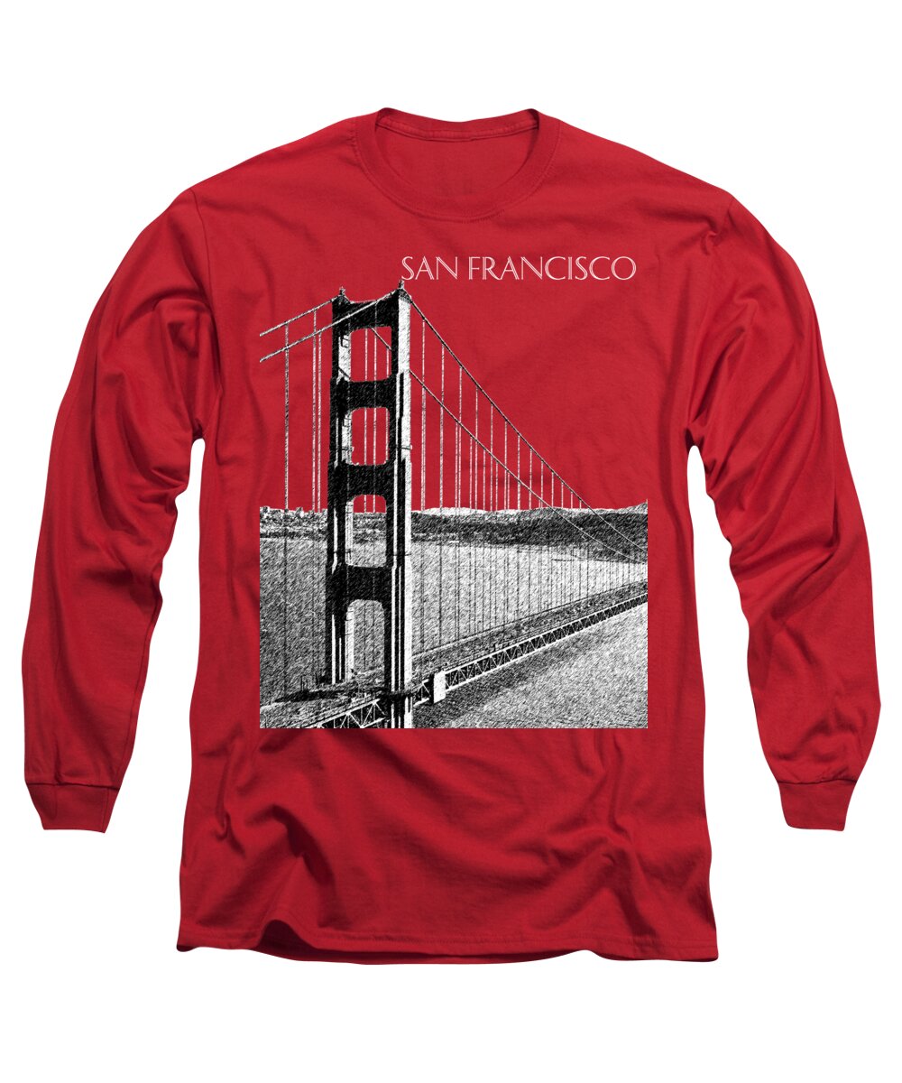 Architecture Long Sleeve T-Shirt featuring the digital art Golden gate Bridge - Dk Red by DB Artist