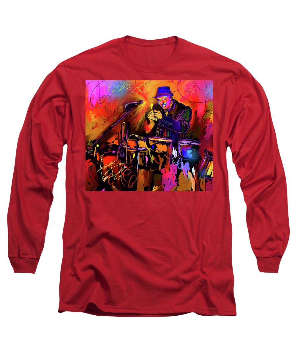 Jorge Bermudez Long Sleeve T-Shirt featuring the painting In The Percussion Zone by DC Langer