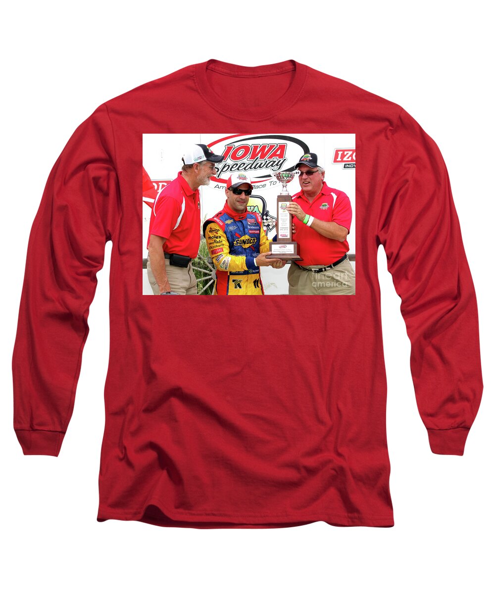 Indycar Long Sleeve T-Shirt featuring the photograph Indycar Iowa Speedway 2013 Tony Kanaan and Iowa Corn Representatives by Pete Klinger