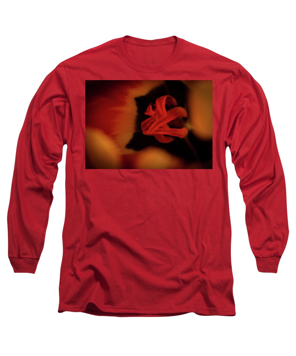 Macrophotography Long Sleeve T-Shirt featuring the photograph Inner Workings of a Tulip by Vicky Edgerly