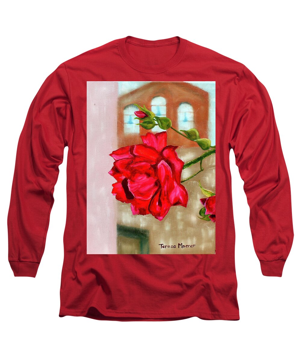 Rose Long Sleeve T-Shirt featuring the painting Italian Rose by Teresa Moerer
