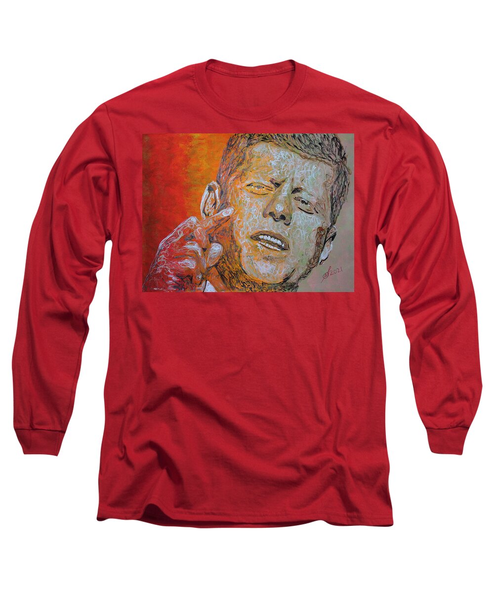 Jfk Long Sleeve T-Shirt featuring the painting John F Kennedy original painting by Sol Luckman