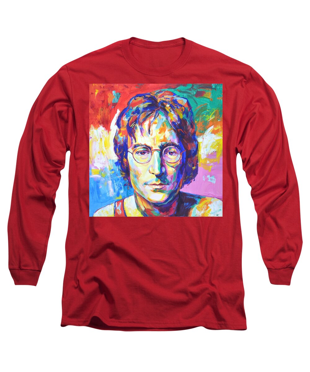 John Lennon Long Sleeve T-Shirt featuring the painting John Lennon by Iryna Kastsova