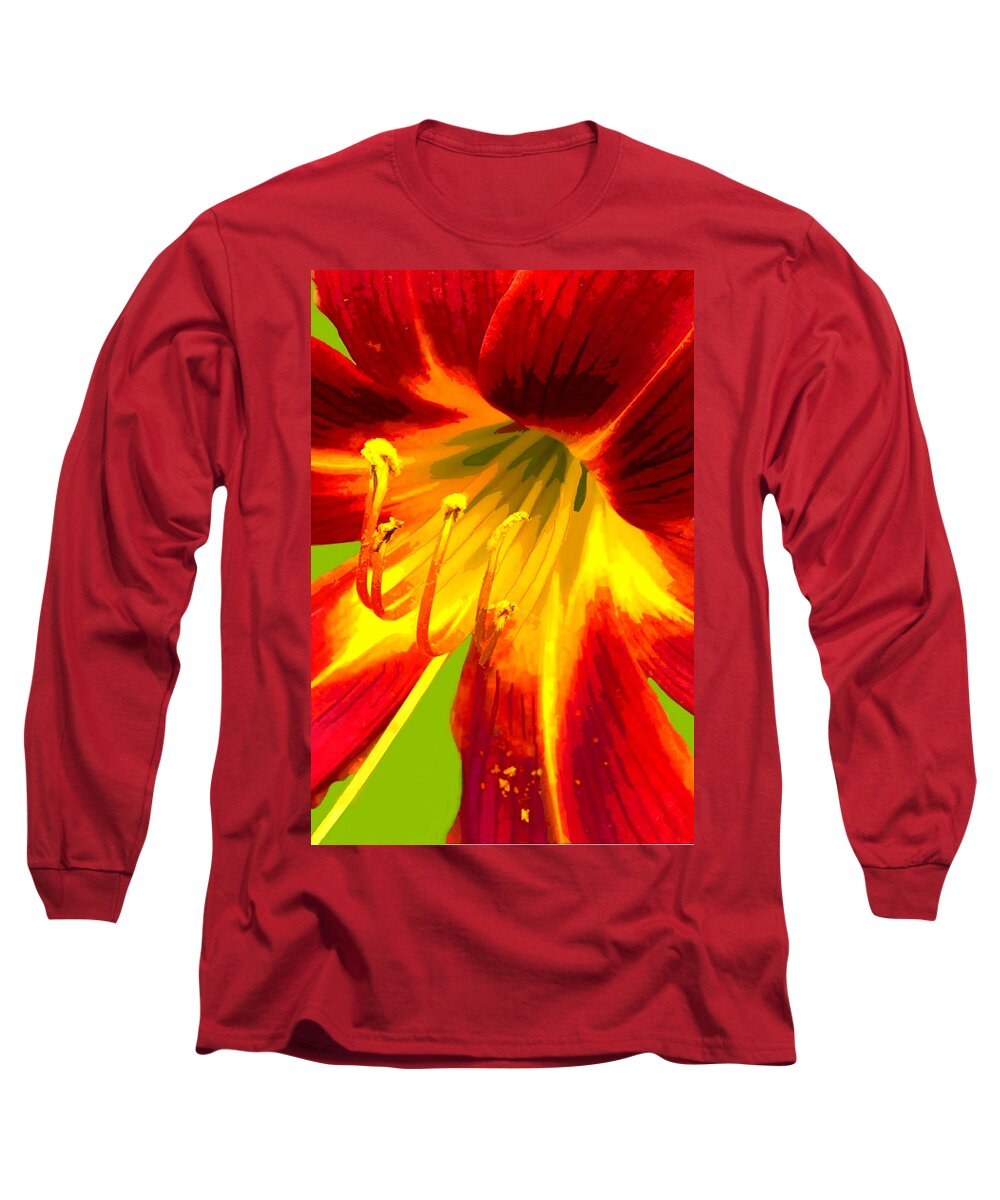 Nature Long Sleeve T-Shirt featuring the pastel Lily on Fire by Judy Cuddehe