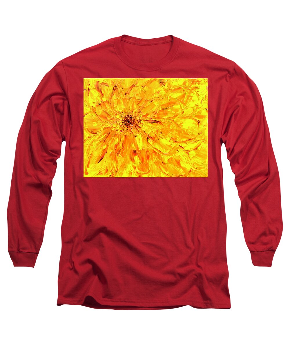 Yellow Long Sleeve T-Shirt featuring the painting Marigold Inspiration 3 by Teresa Moerer