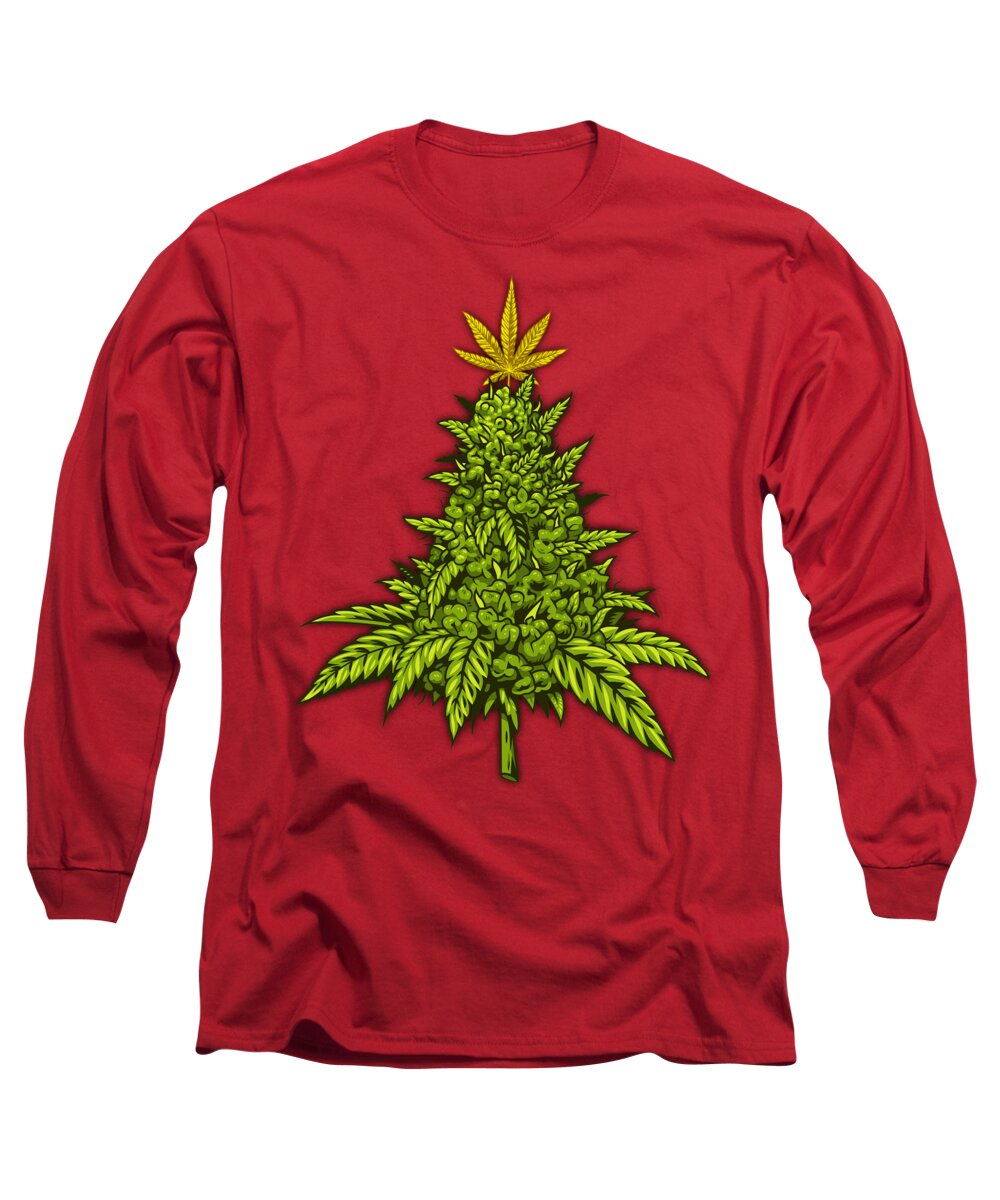 Christmas Long Sleeve T-Shirt featuring the painting Marijuana Funny Weed Cannabis Sayings Christmas Holiday by Tony Rubino