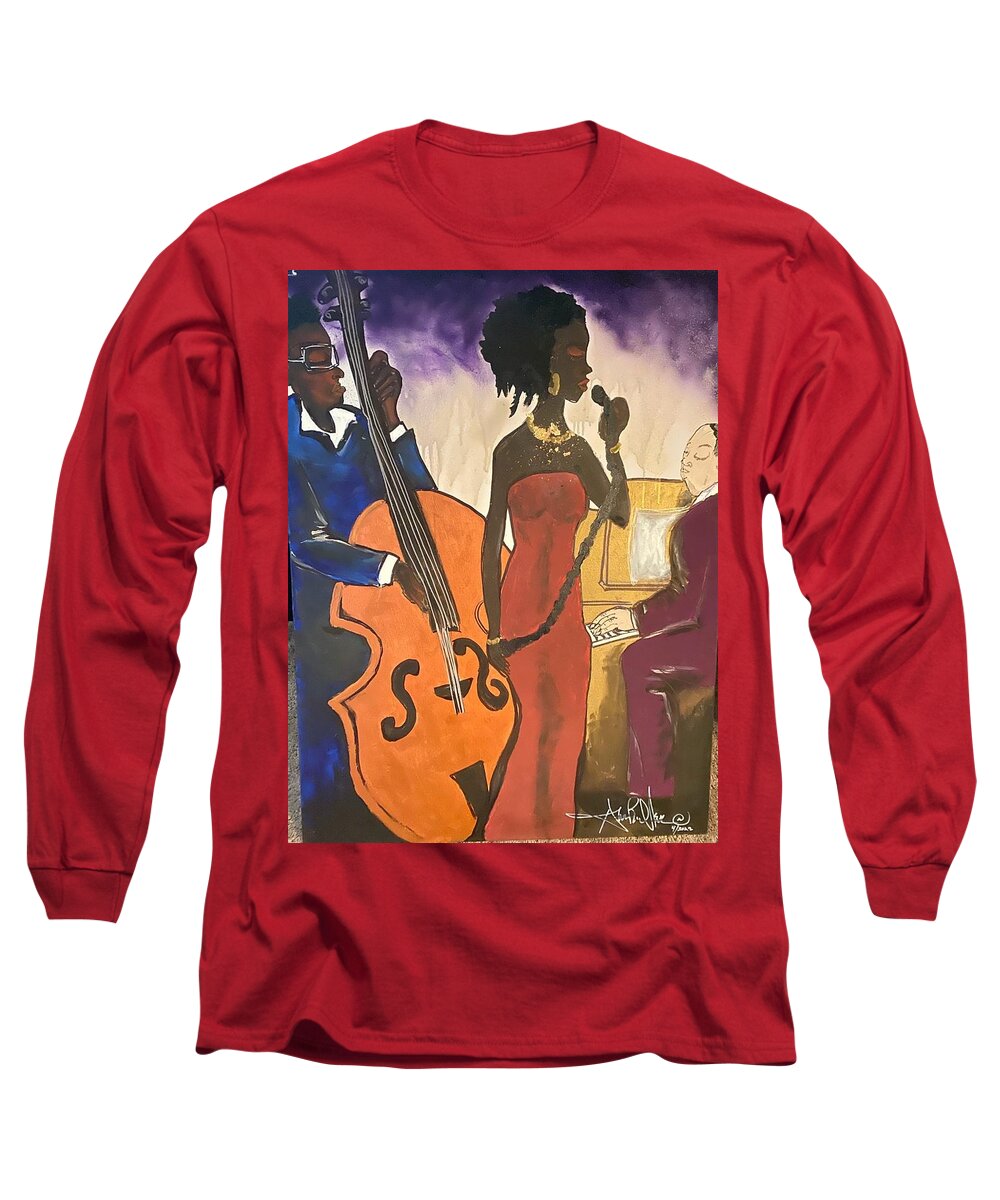  Long Sleeve T-Shirt featuring the painting Mo JAZZ by Angie ONeal