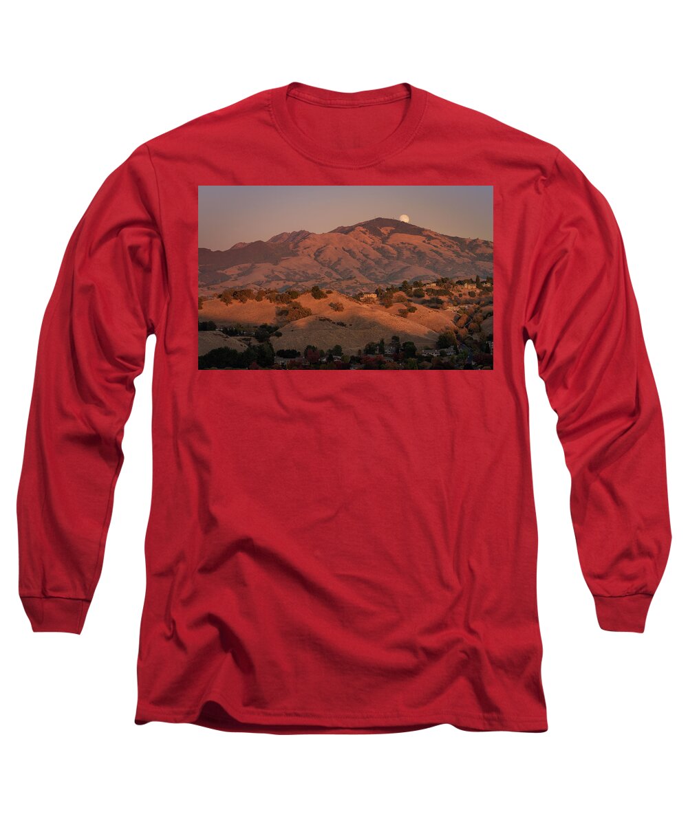 Landscape Long Sleeve T-Shirt featuring the photograph Moon Over Mt. Diablo 2 by Laura Macky