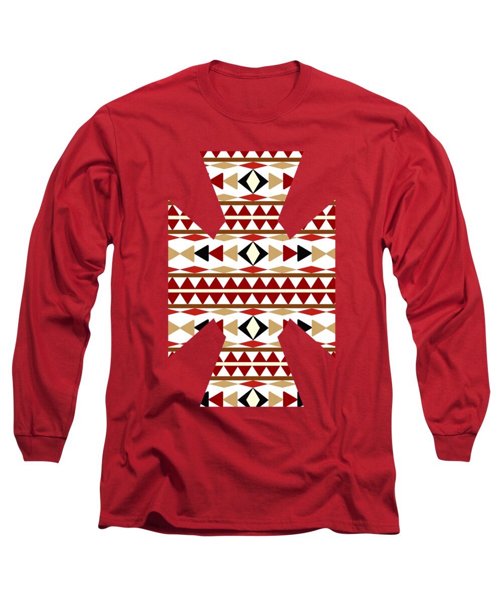 Navajo Pattern Long Sleeve T-Shirt featuring the mixed media Navajo White Pattern by Christina Rollo
