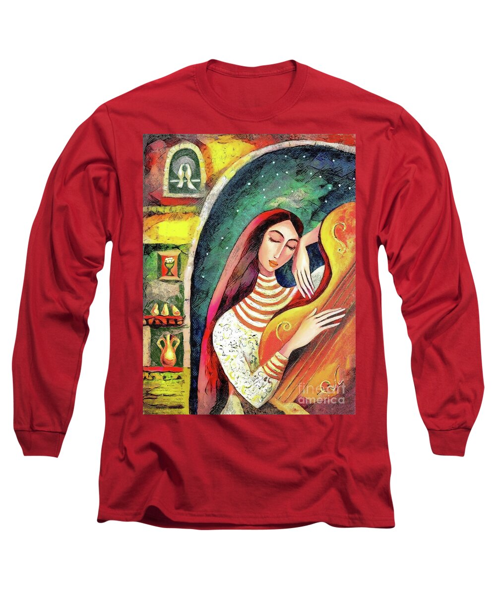 Music Woman Long Sleeve T-Shirt featuring the painting Night Music I by Eva Campbell