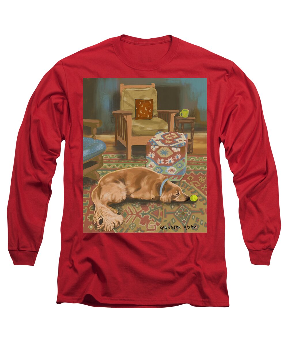 Dog Long Sleeve T-Shirt featuring the painting On the ball by Susan Spangler