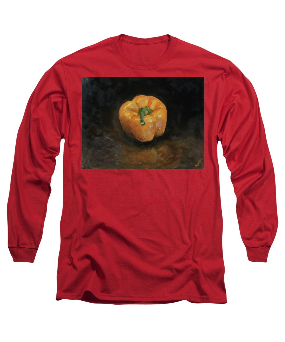 Bell Pepper Long Sleeve T-Shirt featuring the painting Orange pep by Art of Raman