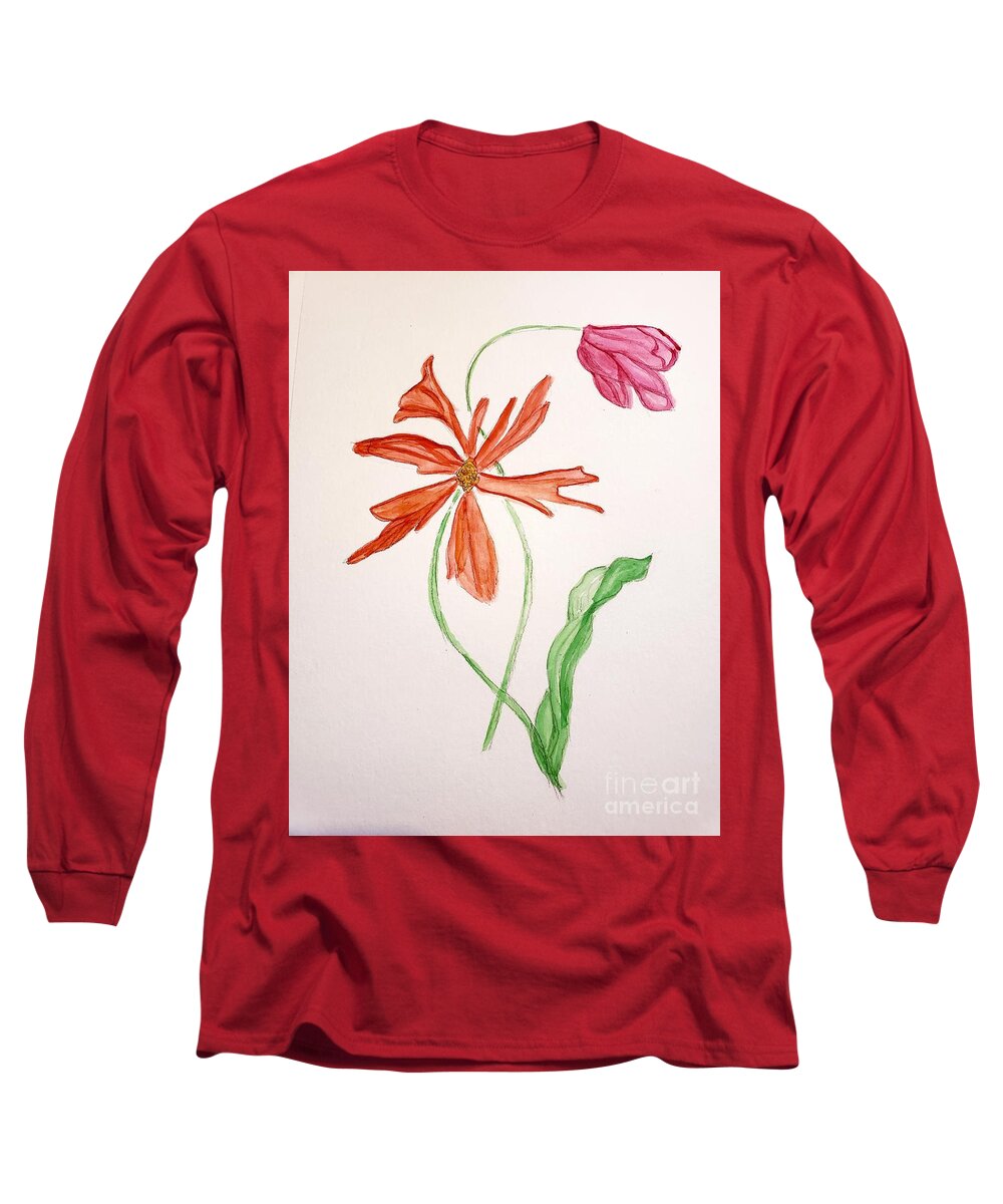 Orange Flower Long Sleeve T-Shirt featuring the painting Orange Tulip by Margaret Welsh Willowsilk