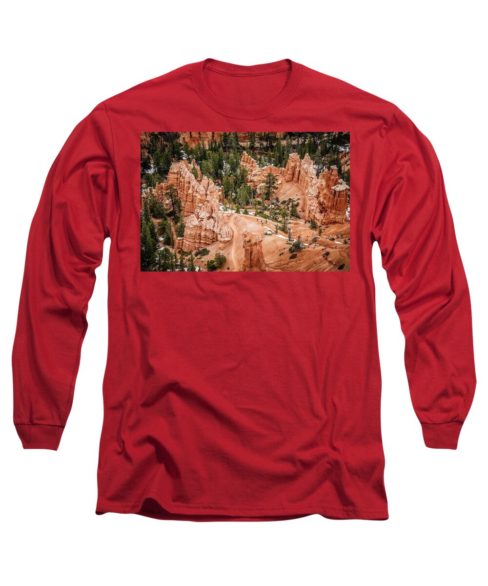 Bryce Canyon Long Sleeve T-Shirt featuring the photograph People hiking in Bryce Canyon by Alberto Zanoni