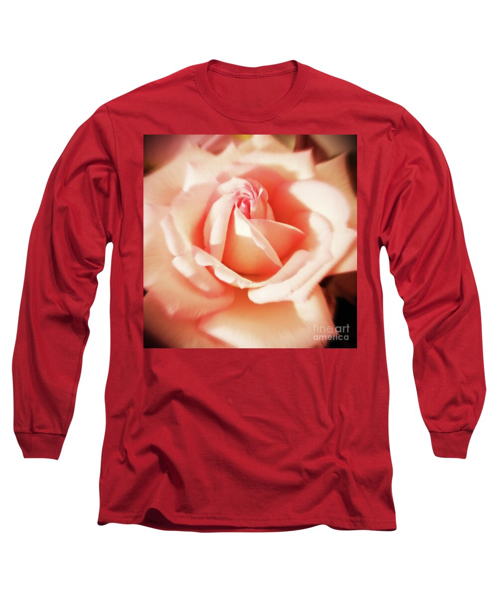 Rose; Roses; Flowers; Flower; Floral; Flora; Pink; Pink Rose; Pink Flowers; Digital Art; Photography; Simple; Decorative; Décor; Macro; Close-up; Vintage; Fantasy; Peach; Apricot Long Sleeve T-Shirt featuring the photograph Pink Hope by Tina Uihlein