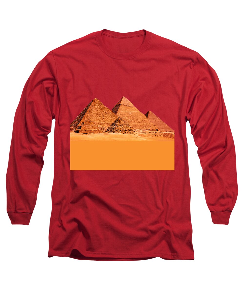 Red Long Sleeve T-Shirt featuring the photograph Pyramids in Red by Munir Alawi