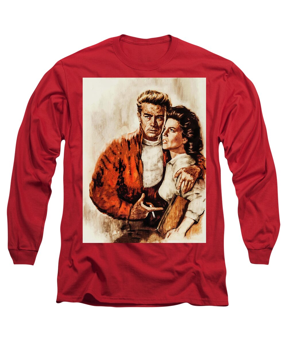Rebel Long Sleeve T-Shirt featuring the painting ''Rebel Without a Cause'', 1955, painting by Rolf Goetze by Movie World Posters