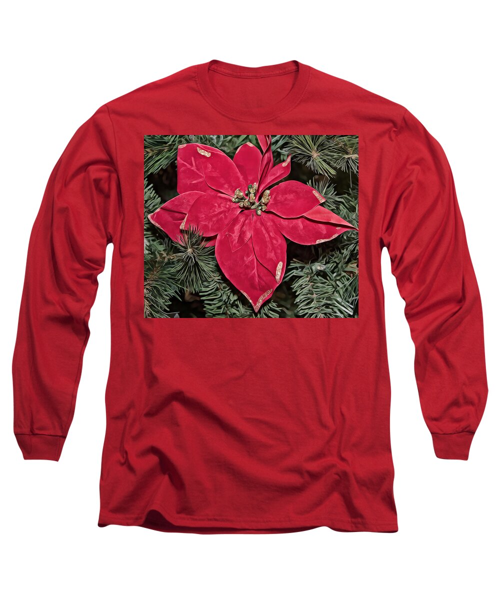 Poinsettia Long Sleeve T-Shirt featuring the photograph Red Poinsettia Graphic by Alison Frank
