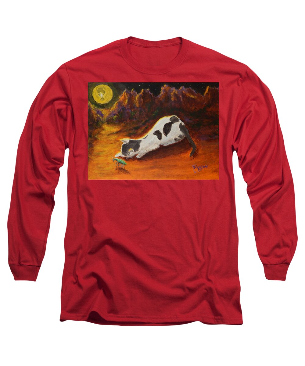 Moon Long Sleeve T-Shirt featuring the painting Remembering Charlie by Mike Kling