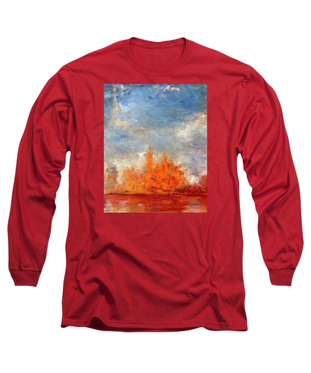 Waterside Long Sleeve T-Shirt featuring the painting Riparian Orange by Roger Clarke