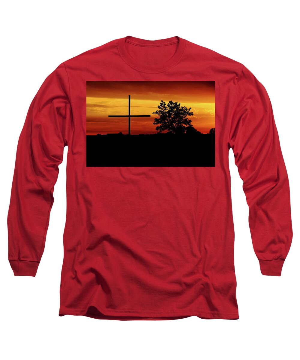 Cross Long Sleeve T-Shirt featuring the photograph Salvation At Sunset by Lens Art Photography By Larry Trager