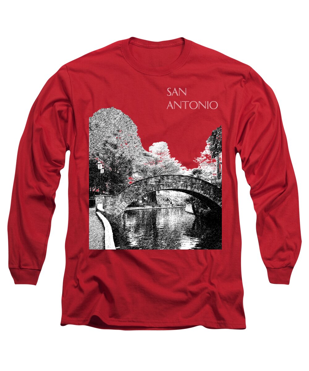 Architecture Long Sleeve T-Shirt featuring the digital art San Antonio Skyline River Walk - Dark Red by DB Artist