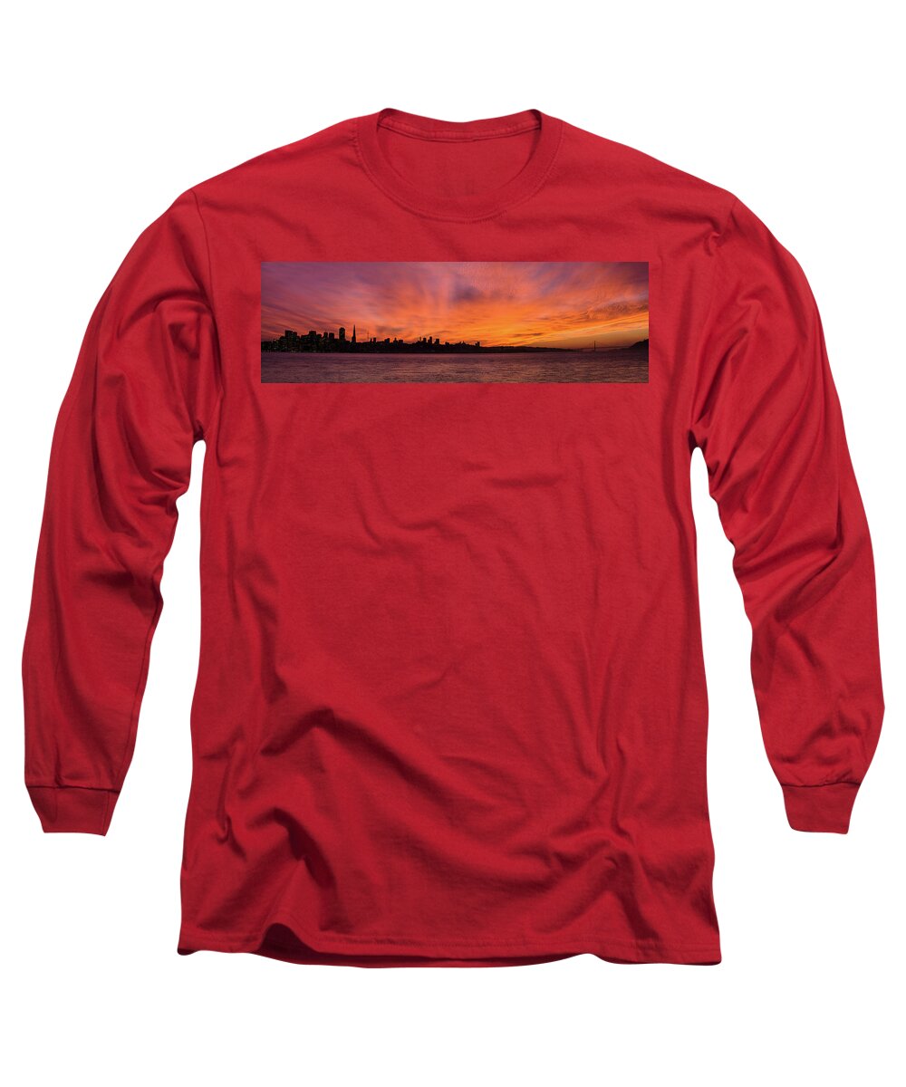 Golden Gate Bridge Long Sleeve T-Shirt featuring the photograph San Fran and the Golden Gate Bridge Panorama by Linda Villers