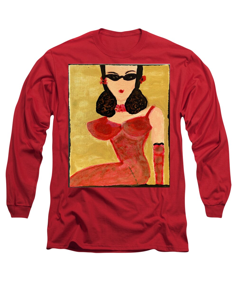 Lady In Red Long Sleeve T-Shirt featuring the painting Sassy in Red by Leslie Porter