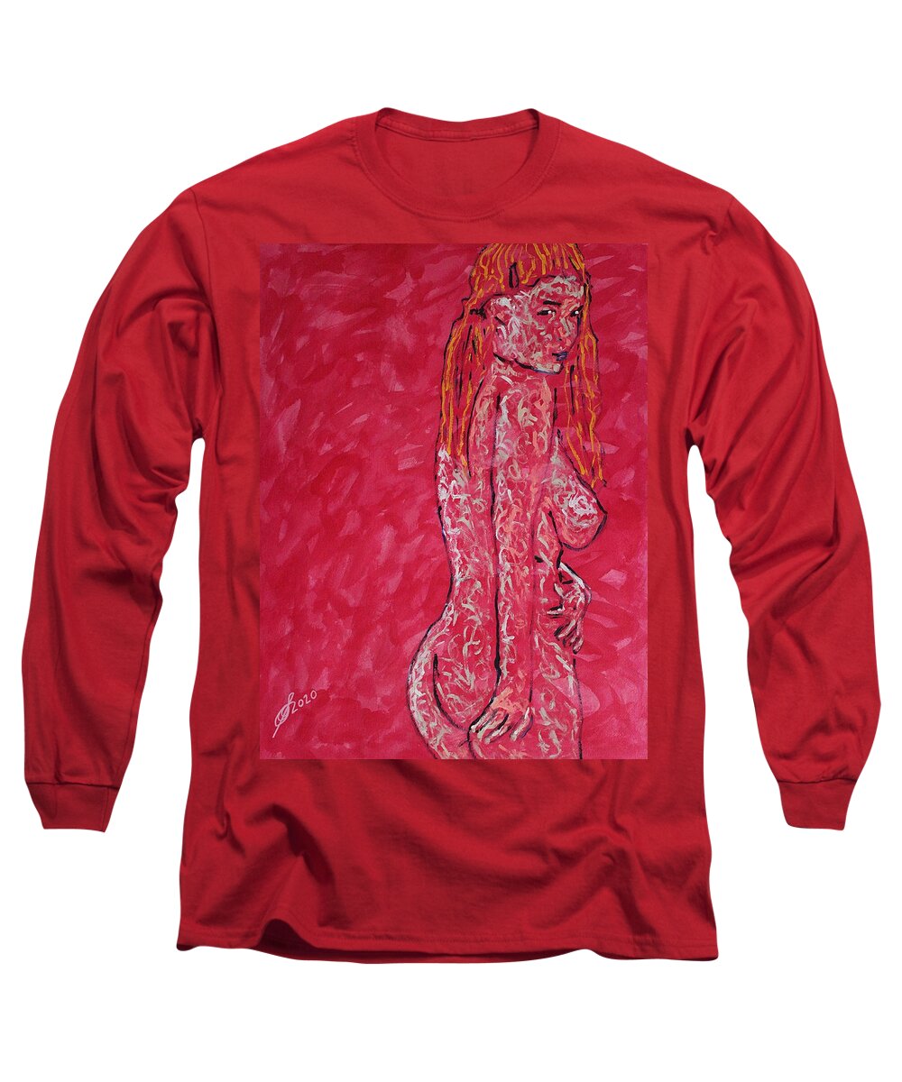 Woman Long Sleeve T-Shirt featuring the painting Sidelong original painting by Sol Luckman
