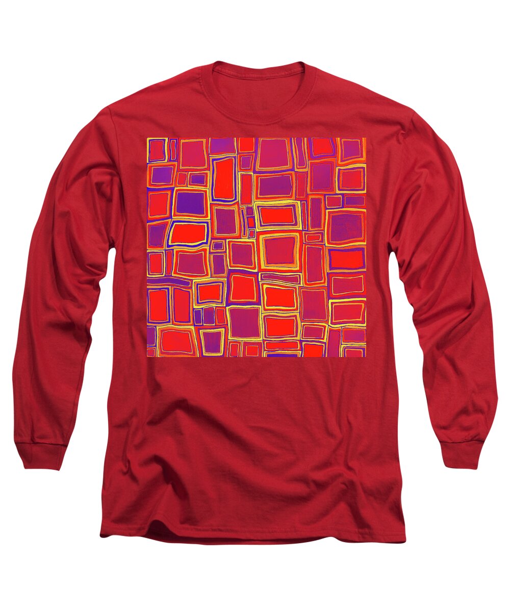 Red Long Sleeve T-Shirt featuring the digital art SOME LIKE IT HOT Abstract Squares in Red by Lynnie Lang