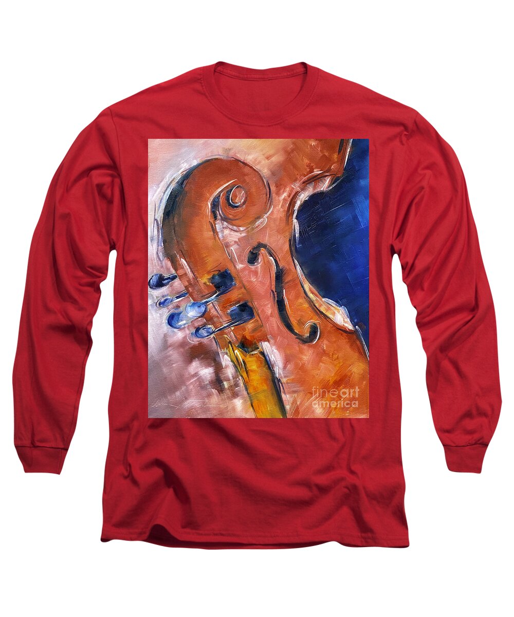 Violin Long Sleeve T-Shirt featuring the painting Sound the Bass by Alan Metzger
