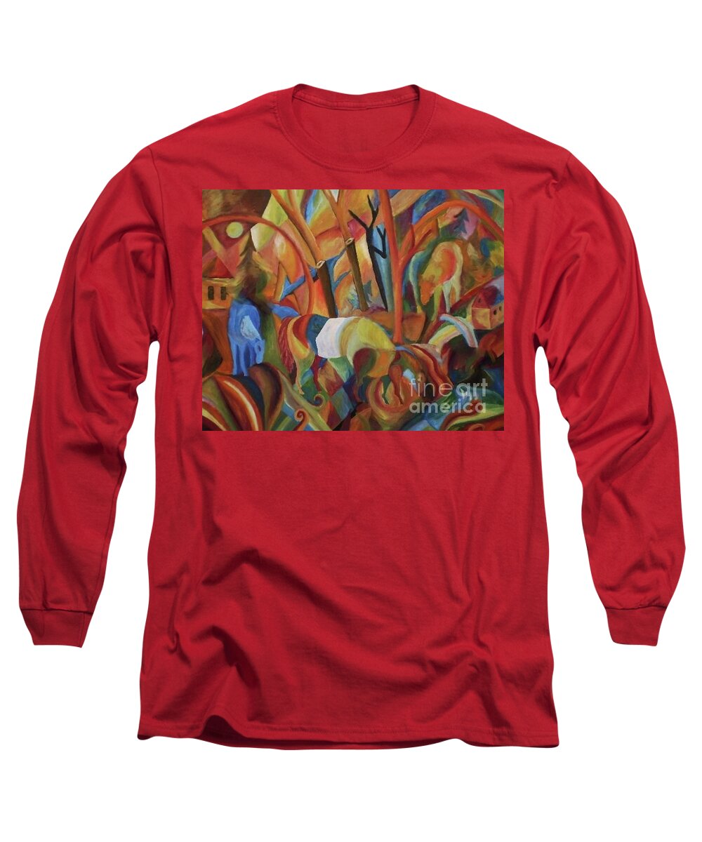 Abstract Long Sleeve T-Shirt featuring the painting Sowing Their Wild Oats by Christy Saunders Church