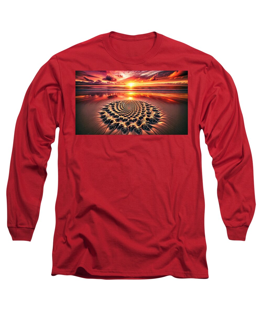 Sunset Long Sleeve T-Shirt featuring the digital art Spirals In The Sand by Bill And Linda Tiepelman