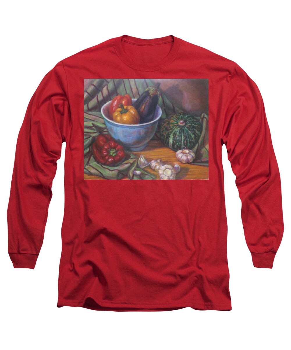 Food Long Sleeve T-Shirt featuring the painting Still Life With Blue Bowl by Veronica Cassell vaz