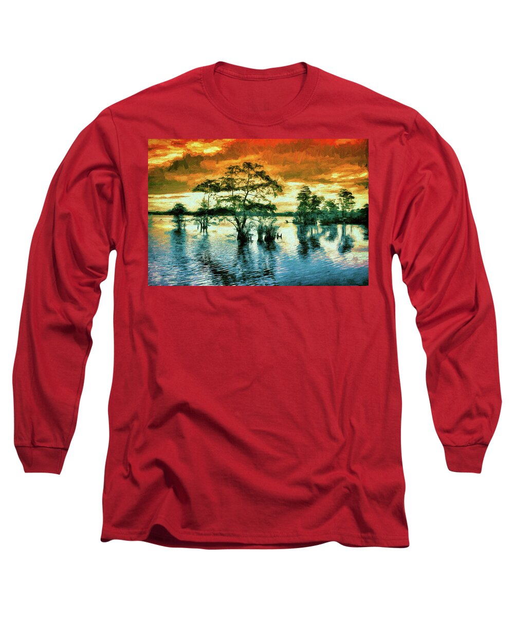 North Carolina Long Sleeve T-Shirt featuring the painting Stormy Sound Sunrise ap by Dan Carmichael