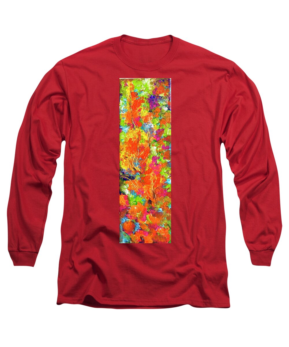 Red And Orange Flowers Long Size Landscape Fire Element. Long Sleeve T-Shirt featuring the painting Summer magic 1. by Caroline Patrick