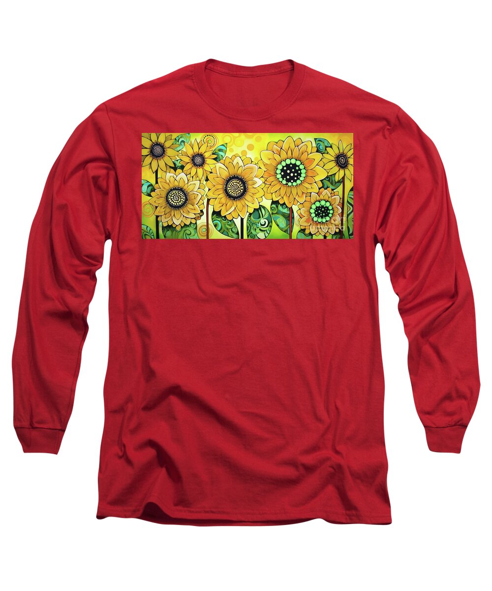 Sunflowers Long Sleeve T-Shirt featuring the painting Sunflower Garden by Tina LeCour