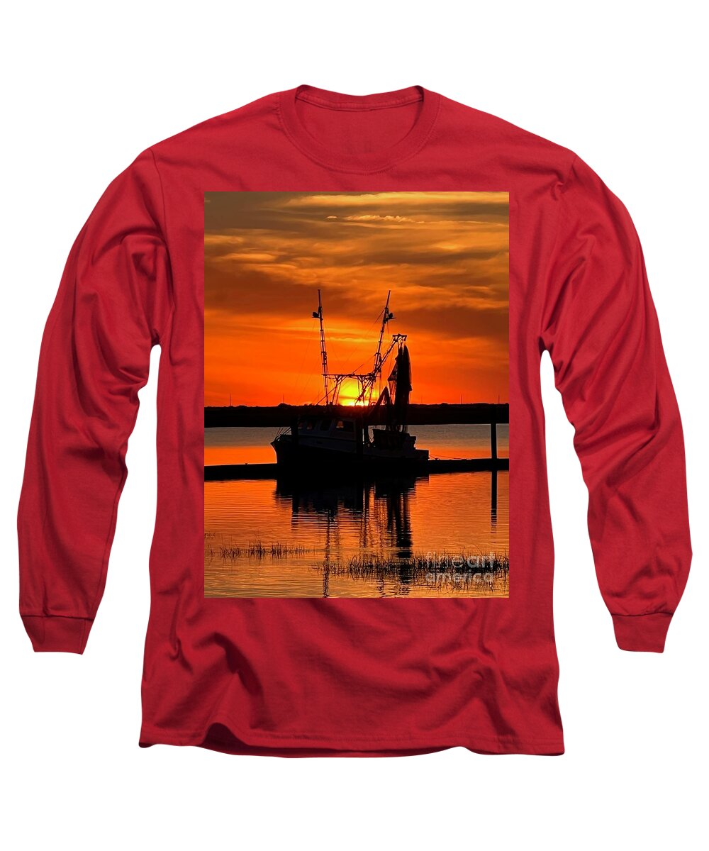 Sunset Long Sleeve T-Shirt featuring the photograph Sunset Boat by Barbara Von Pagel