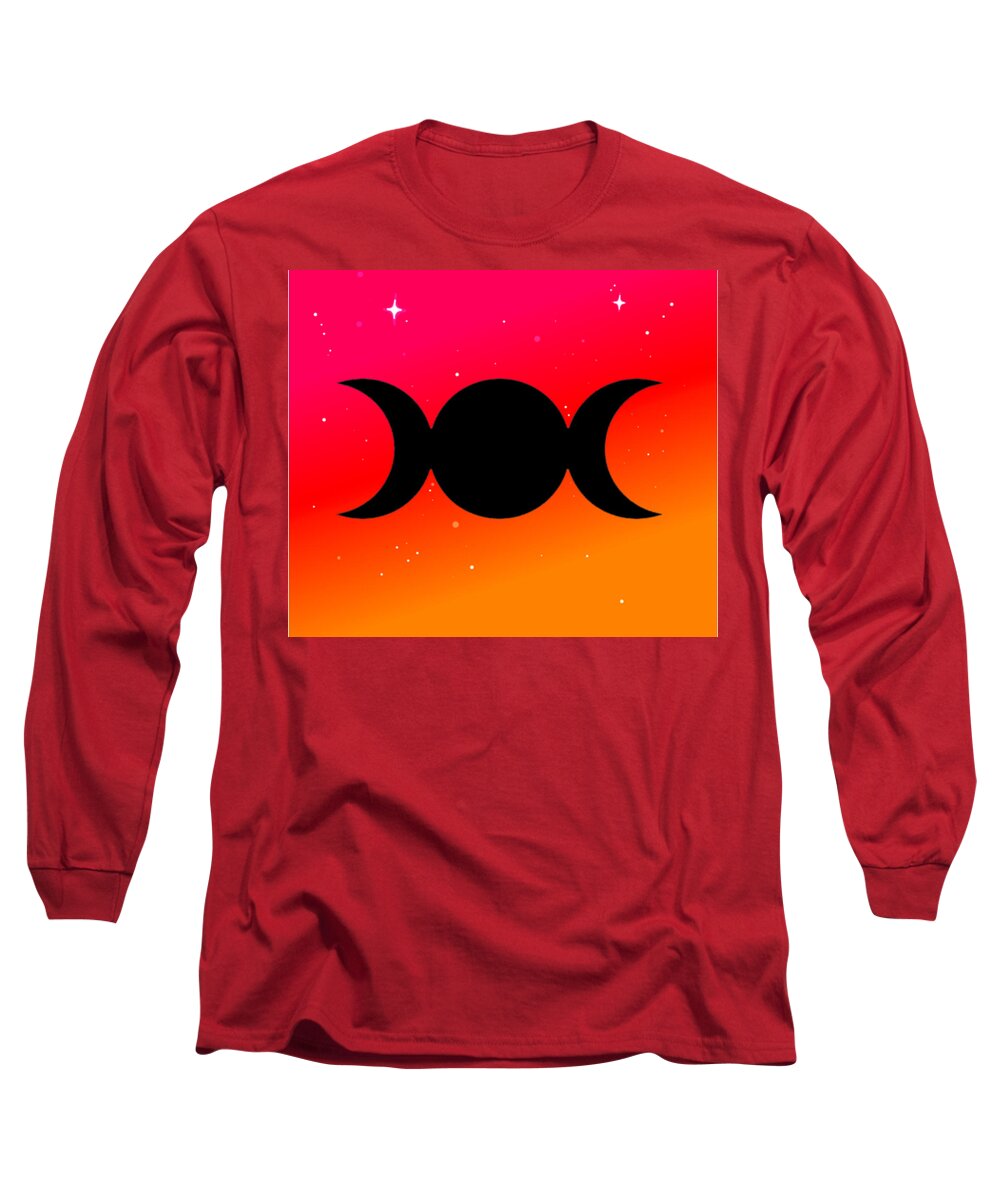 Digital Long Sleeve T-Shirt featuring the digital art Sunset Triple Moon Goddess Symbol on Warm Ombre by Vicki Noble