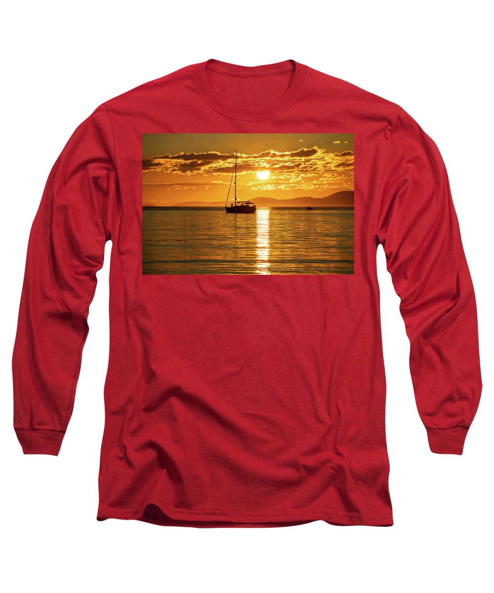 Sailboat Long Sleeve T-Shirt featuring the photograph Swinging on the Hook by Gary Skiff