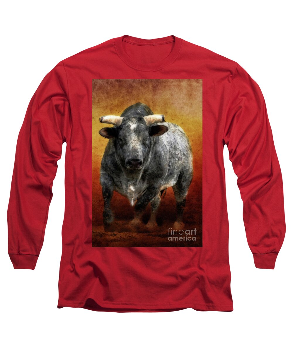 Bull Long Sleeve T-Shirt featuring the mixed media The Bull by Jim Hatch