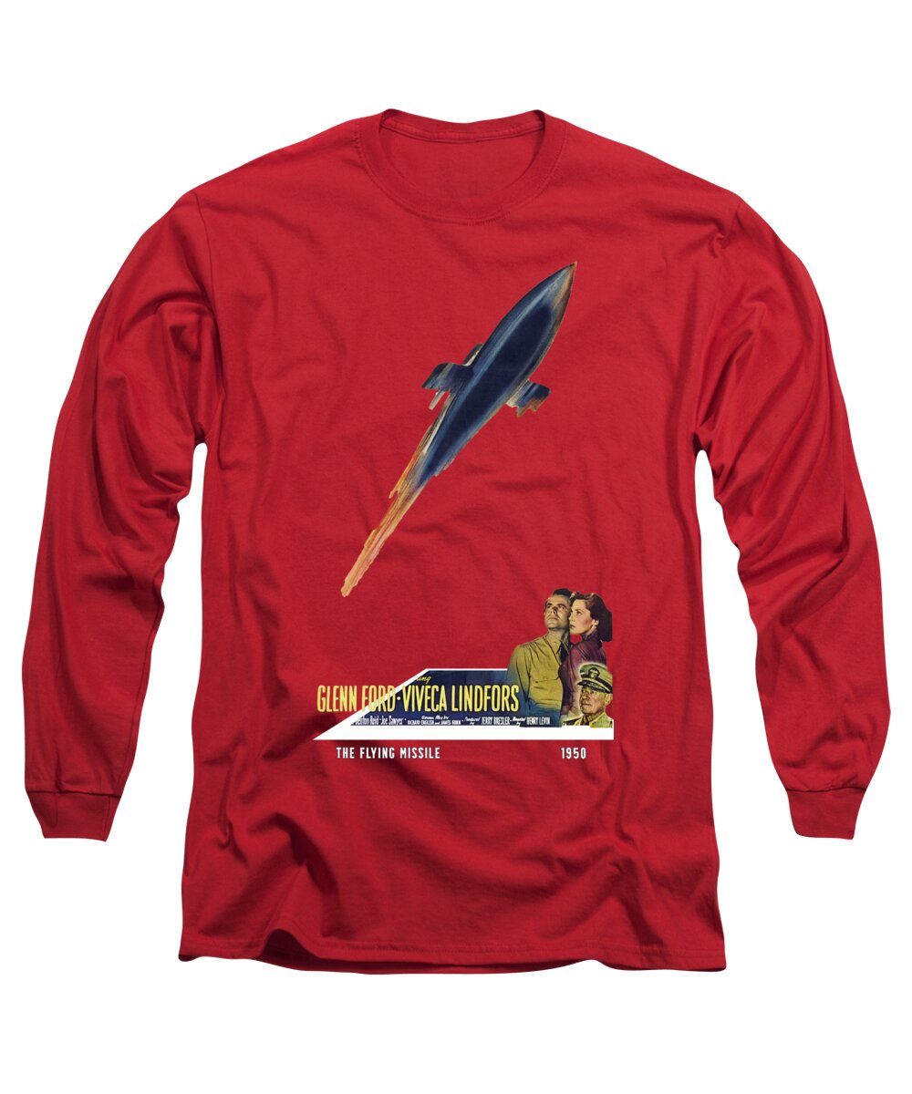 Flying Long Sleeve T-Shirt featuring the mixed media ''The Flying Missile,'' 1950 - 3d movie poster by Movie World Posters