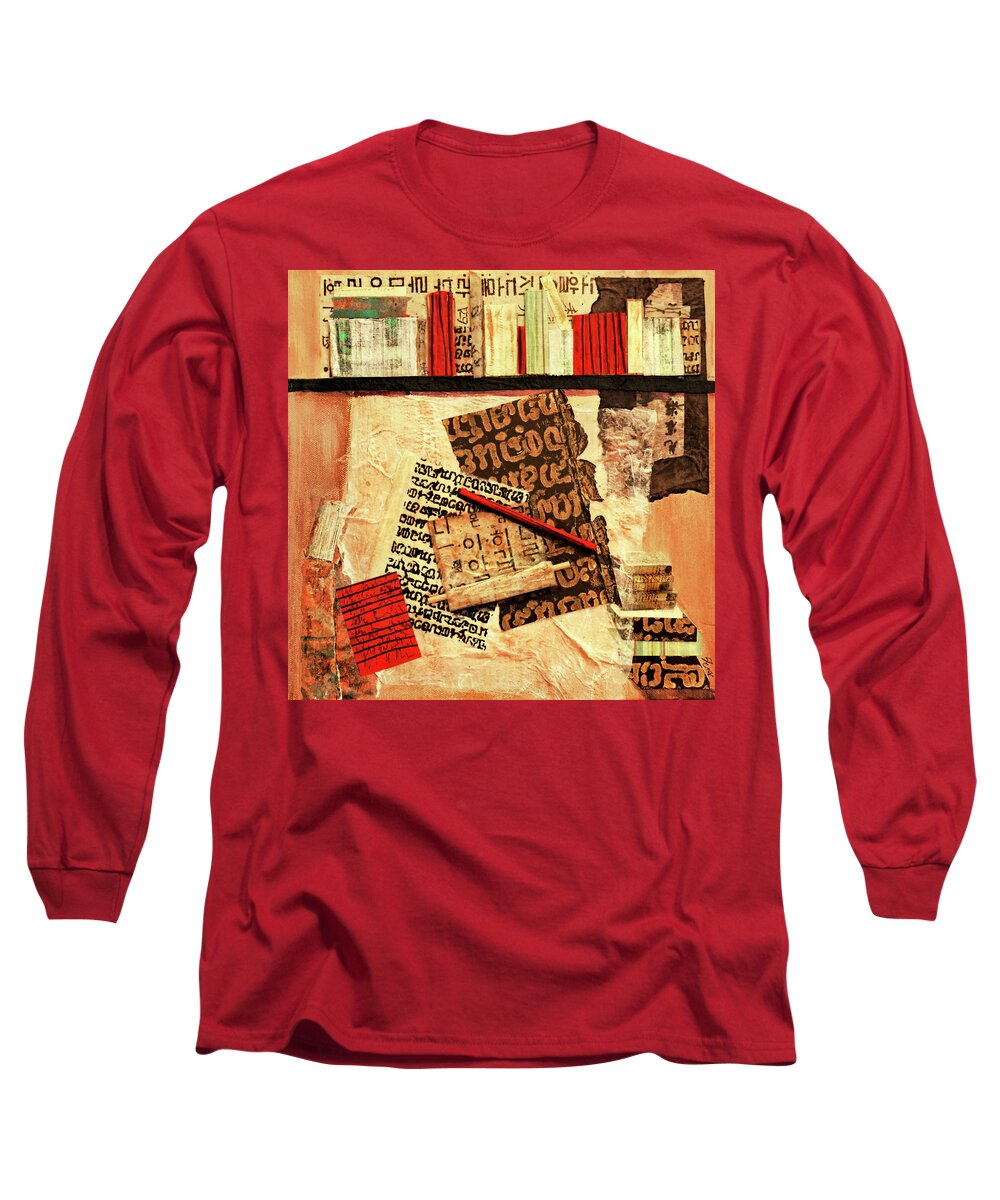 Abstract Long Sleeve T-Shirt featuring the mixed media The Library by Sharon Williams Eng