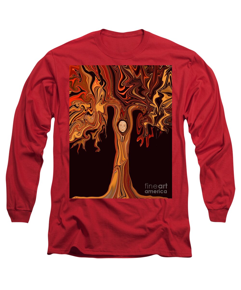 Abstract Tree Long Sleeve T-Shirt featuring the digital art The man within the tree by Elaine Hayward