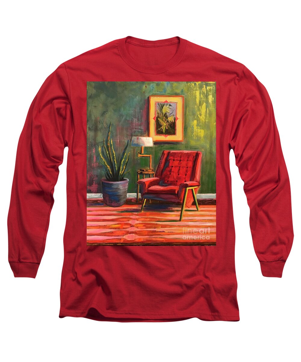 Mid-century Modern Long Sleeve T-Shirt featuring the painting The Red Chair by Sherrell Rodgers