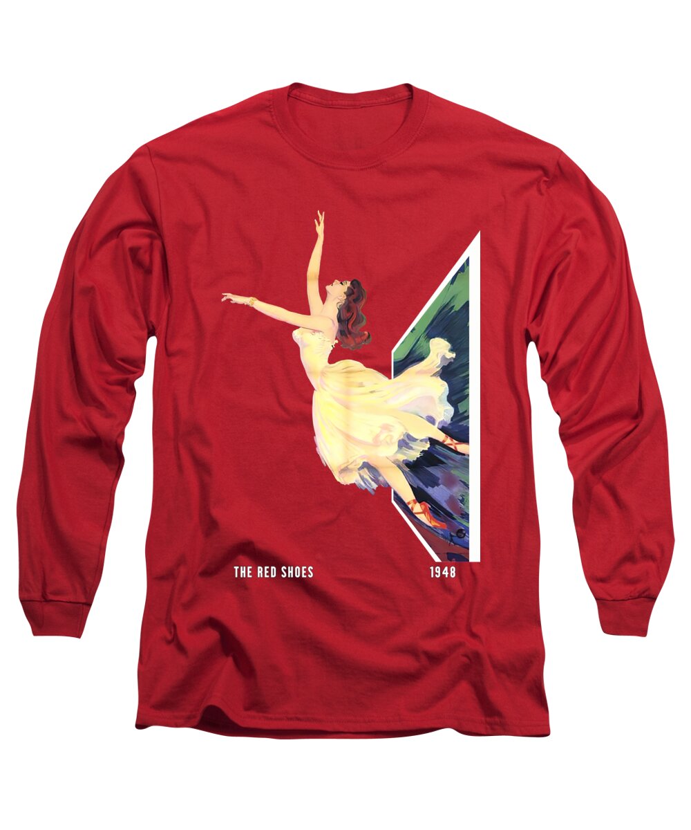 Red Long Sleeve T-Shirt featuring the mixed media ''The Red Shoes'', 1948 - 3d movie poster by Movie World Posters