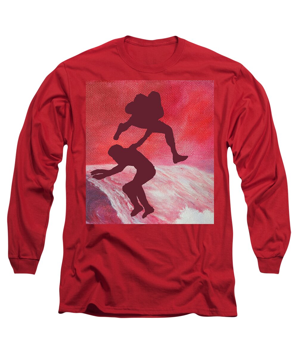Alabama Long Sleeve T-Shirt featuring the painting The Rolling Crimson Tide by ML McCormick