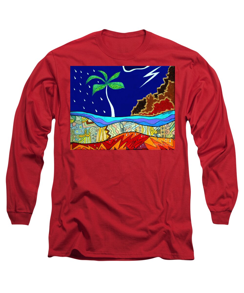 Landscape Long Sleeve T-Shirt featuring the painting Tropical Storm by Jayne Somogy