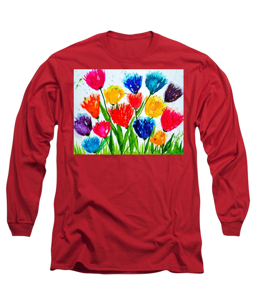 Tulips Long Sleeve T-Shirt featuring the painting Tulips-contemporary Art by Shady Lane Studios-Karen Howard