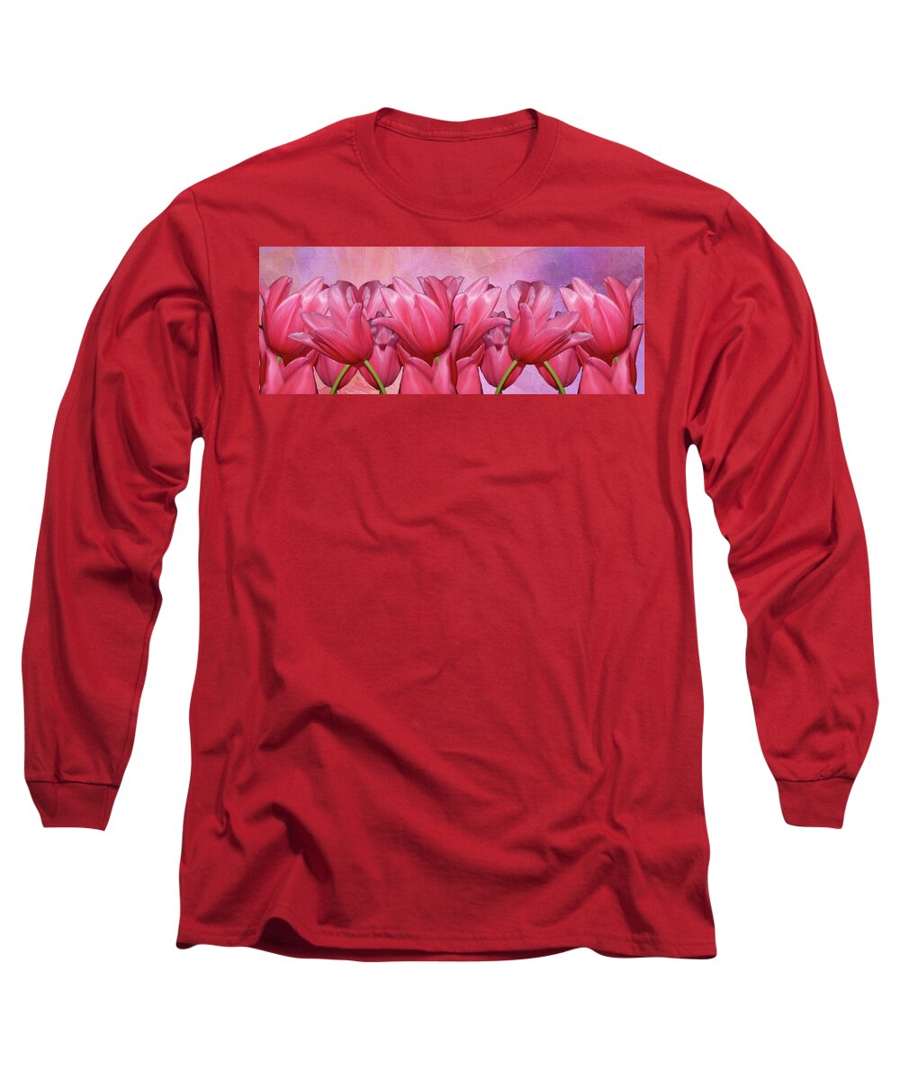 Photo Long Sleeve T-Shirt featuring the photograph Tulips in a row by Anthony M Davis